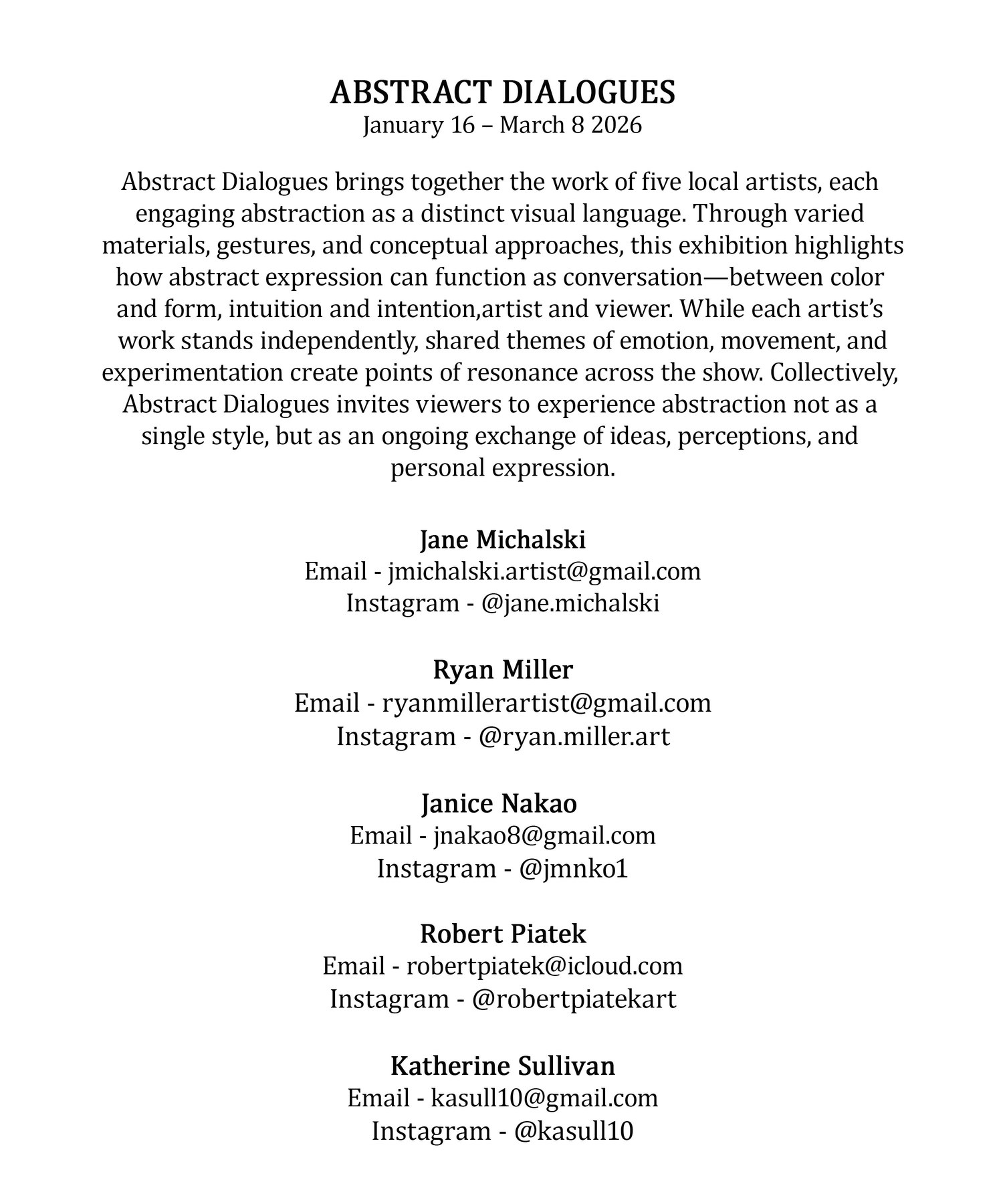 Abstract Dialogues exhibition statement and artist contacts