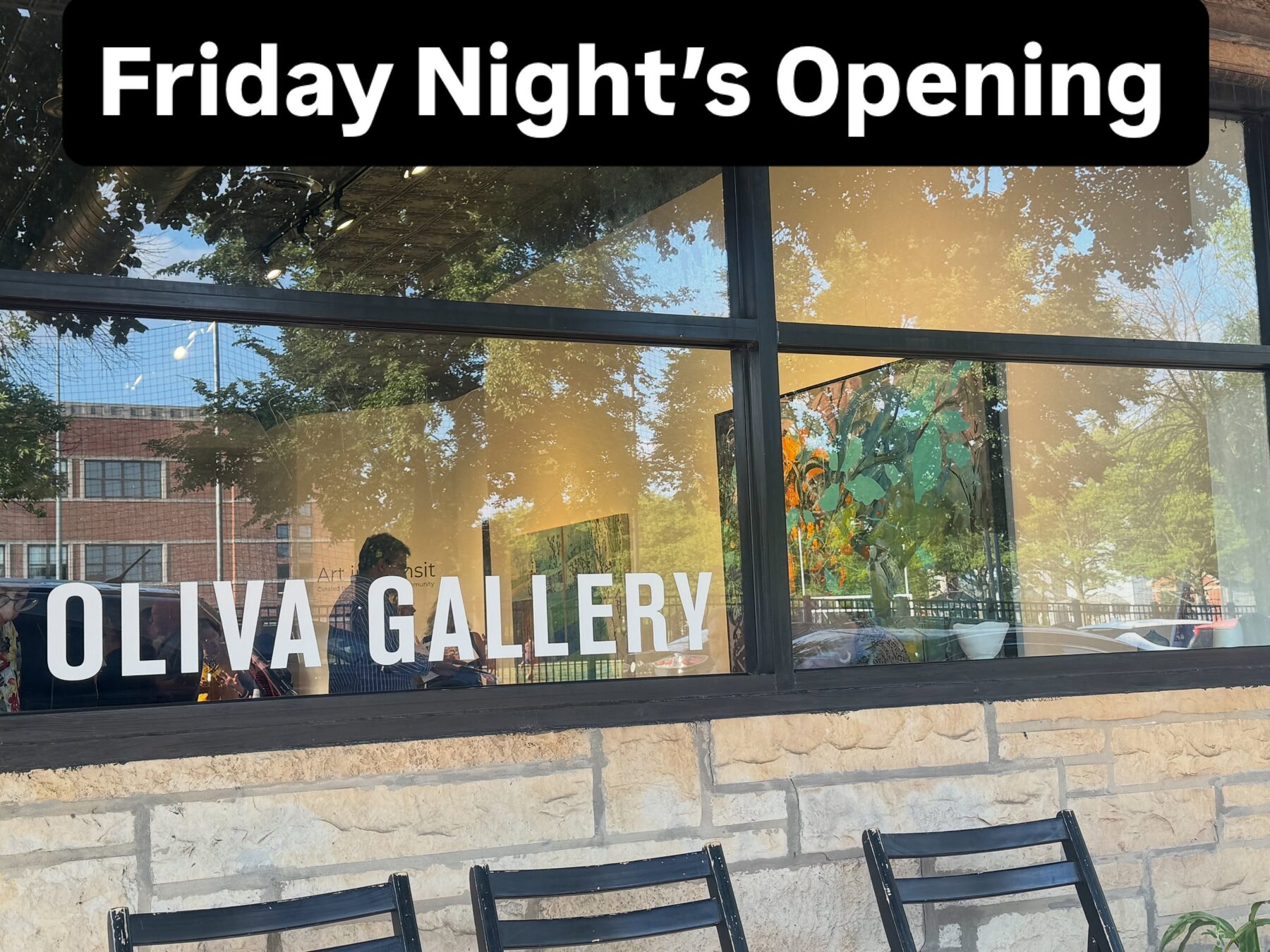 Oliva Gallery storefront on the opening night of Art In Transit