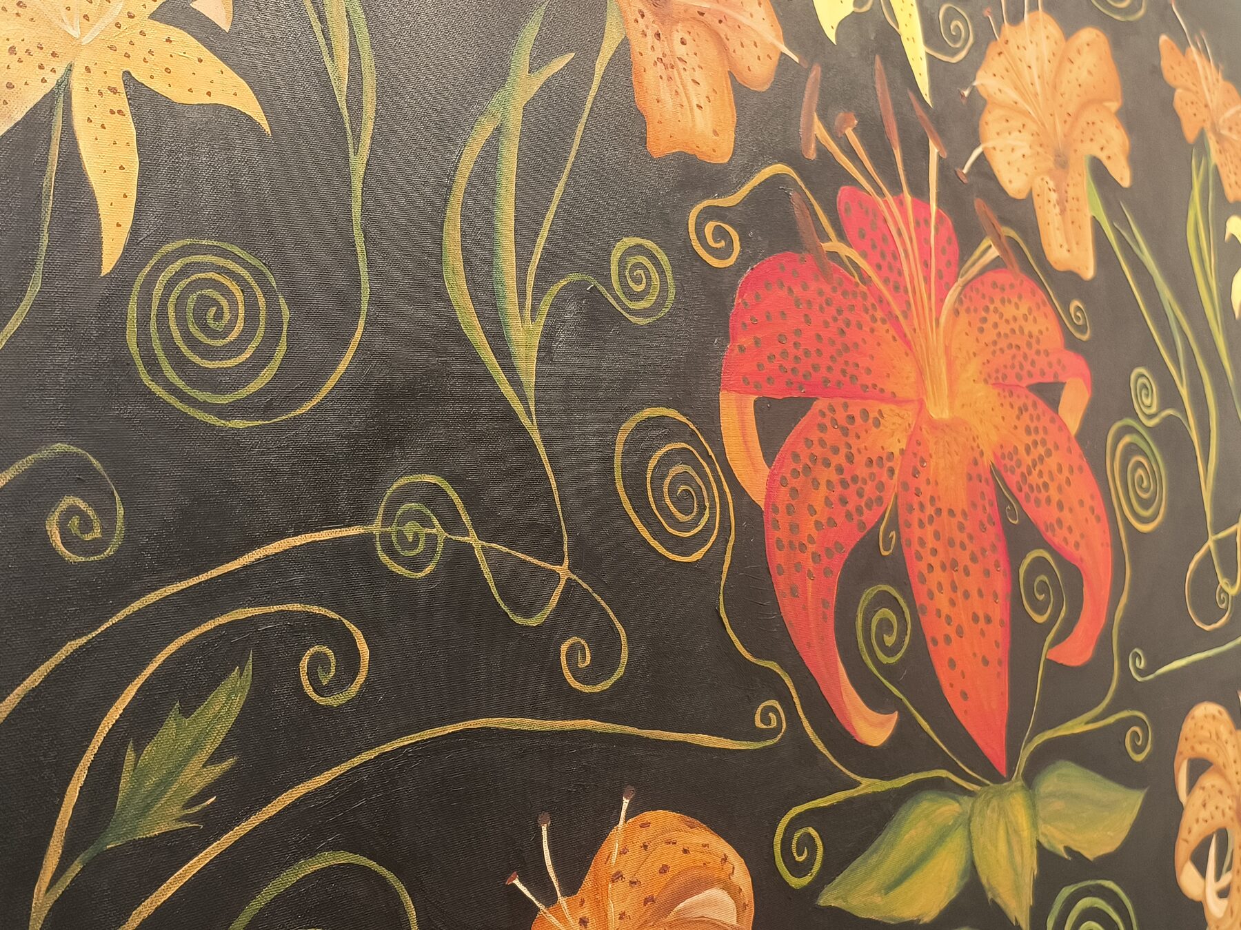 Detail of a tiger lily painting in Art In Transit