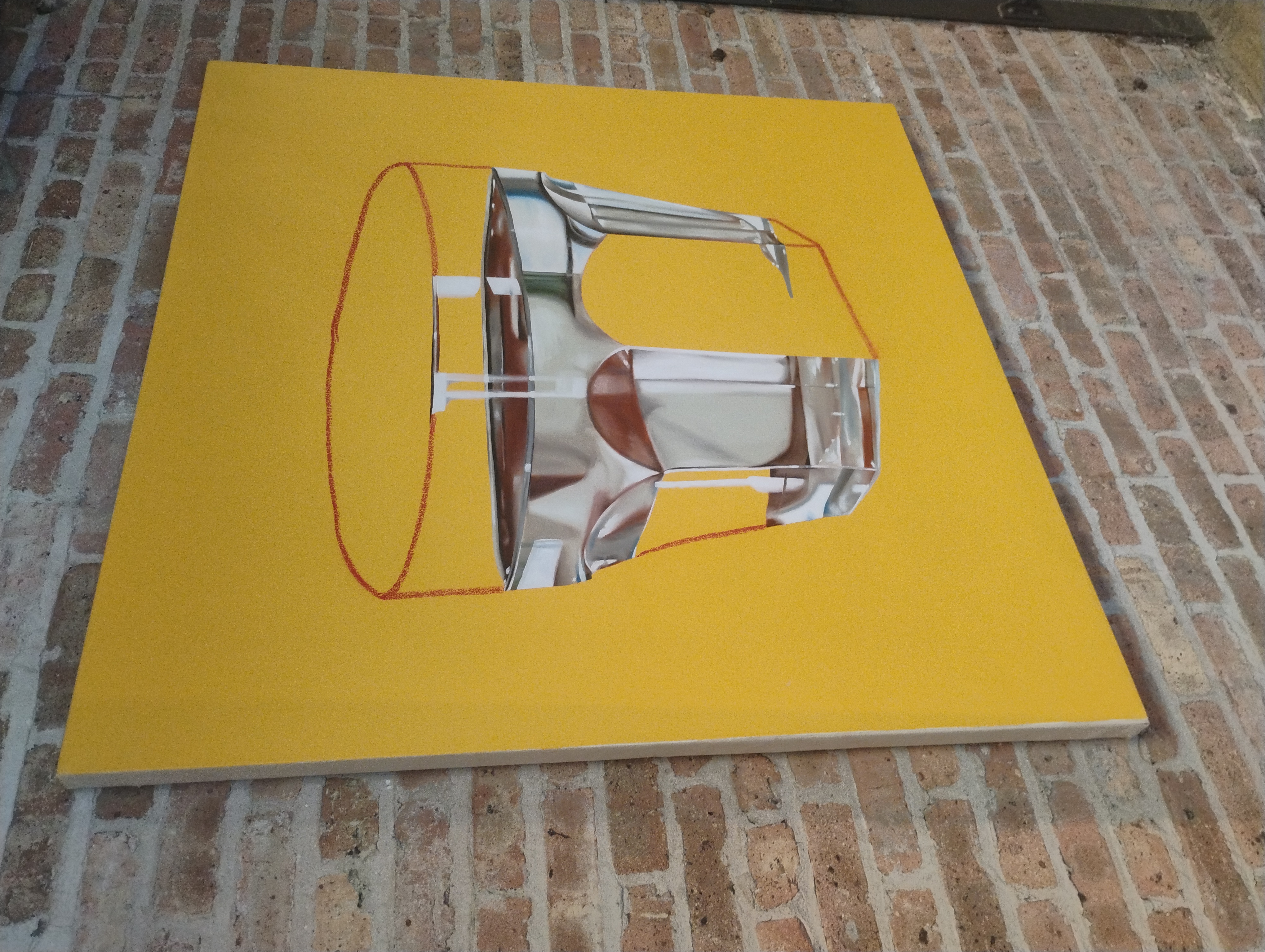 Big Shoulders, Wet Feet artwork installation on yellow panel