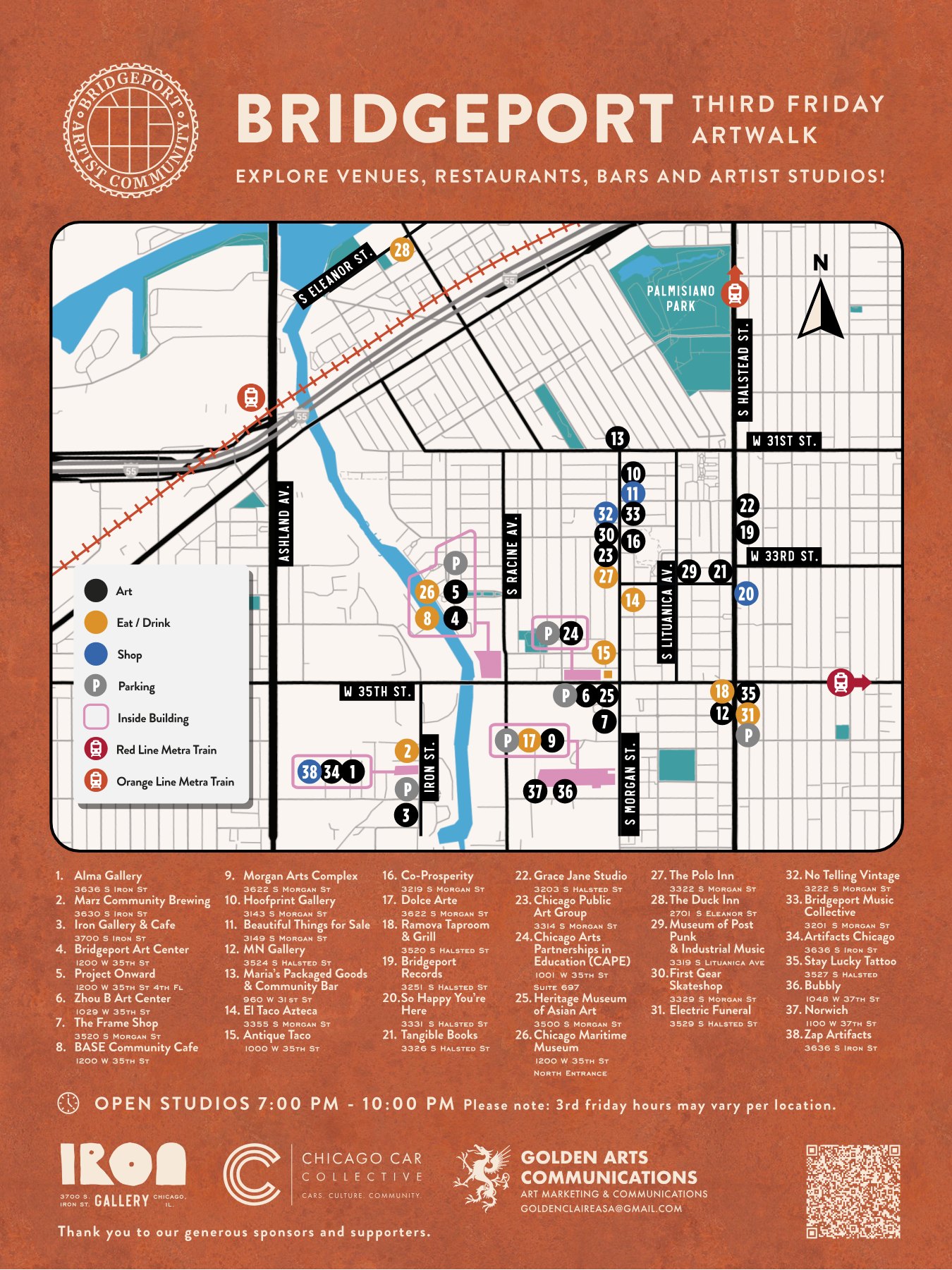 Bridgeport Third Friday Art Walk brown map poster