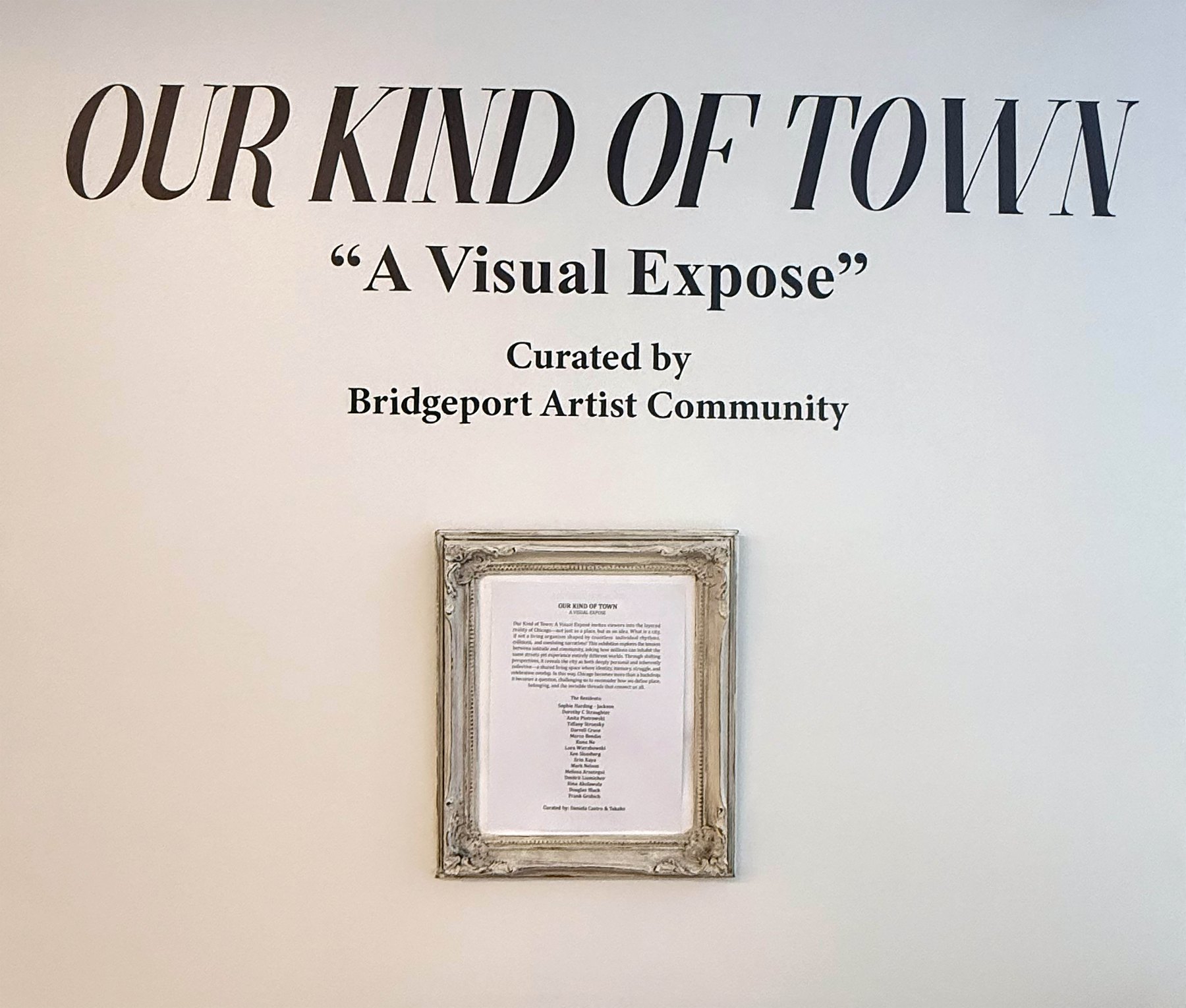 Our Kind of Town exhibition wall title and artist list