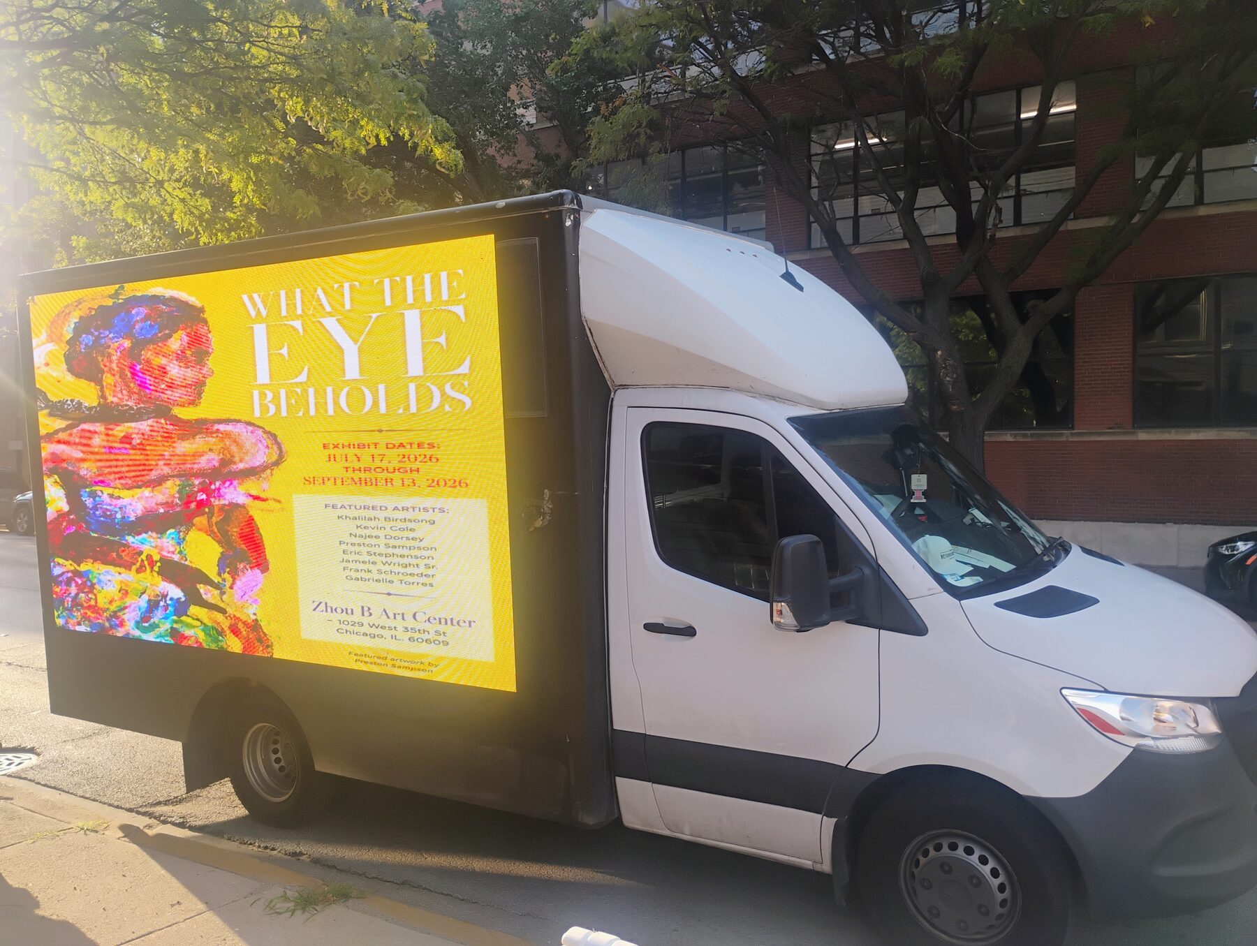 Third Friday Mobile Billboard with What The Eye Beholds promotion, front view